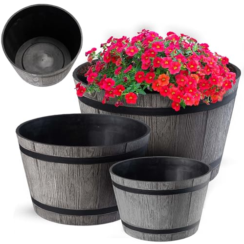 KADAX Lot de 3 – Ø23, 30, 40 cm – Pot de Fleurs en Plastique pour intérieur et extérieur(Gris foncé)