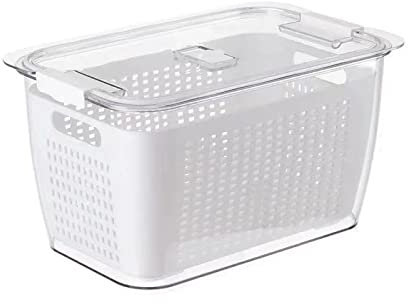 Lettuce Keeper for Fridge, Produce Saver Container with Drain Tray Fresh Food Keeper Vegetable Fruit Storage Containers for Veggies Salad(White#1.7L)