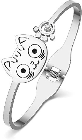 DOWAY Niedliches Katzenarmband, 18 Karat vergoldeter Edelstahl, Katzen-Armreif, Armbänder für Frauen und Mädchen, Katzenliebhaber, Kawaii-Katzen, Schmuck, Geschenke, Charms, Medium, Edelstahl,