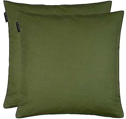 LINUM Annabell Elegant Kissenhülle 50x50 cm 2er-Pack, 100% Baumwolle, Maschinenwaschbar, Dunkel Olivgrün