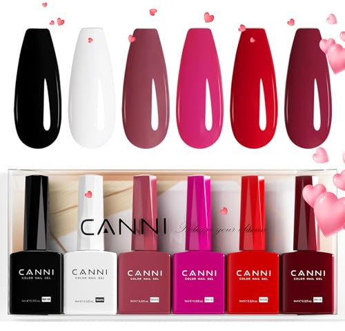 CANNI UV Nagellack Set 6 Farben White Black Red Purple Gellack Nagellack Gel Polish Set Gelnägel Set UV Gel für Nägel C2301
