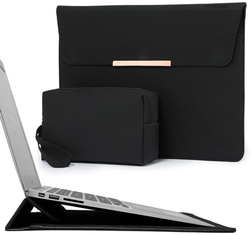 HYZUO 15 Inch Laptop Sleeve Case with Stand Feature for MacBook Air 15 M4 A3241 M3 A3114 M2 A2941 2025-2023, MacBook Pro 15, 15 Surface Laptop 7/6/5/4/3, with Carrying Pouch, Black(Smiley)