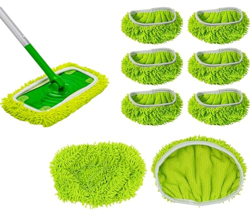 WAVATA Nass Und Trockengebrauch BodentüCher, 8 StüCk Wiederverwendbare Bodenwischer Wischmopp Bezug, Hochwertige Mikrofaser Und Chenille, Maschinenwaschbar, TüCher FüR Swiffer Sweeper Mop