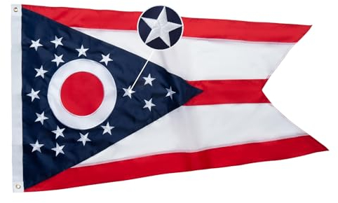 TOPFLAGS Ohio-Flagge, 10,2 x 15,2 cm, für den Außenbereich, bestickt, strapazierfähig, genähte Streifen, mit 2 Messingösen