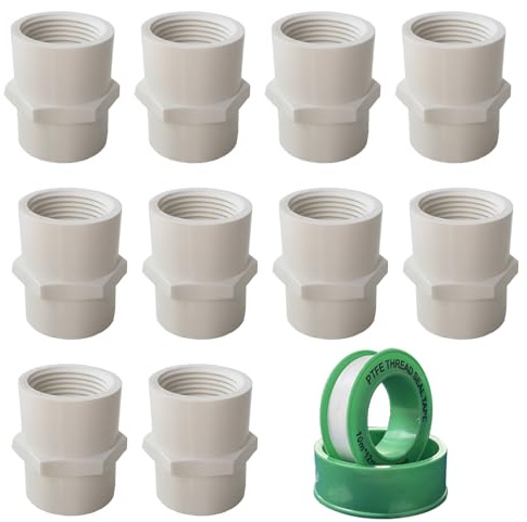 3/4 inch White PVC Pipe Fitting, 10 Pack 3/4 inch NPT Female Thread PVC Pipe Fitting Adapter Connector, Sch40 PVC Slip Coupling, PVC Female Threaded Pipe Coupling, Socket x NPT Female