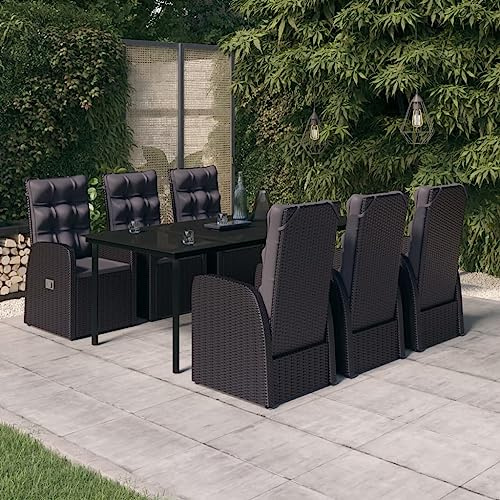 MNISDFL Gartenlounge Biertischgarnitur Terrassenmöbel 7-TLG. Garten-Essgruppe mit Kissen Schwarz