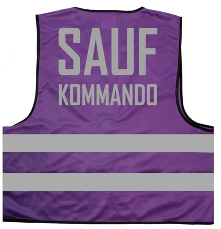 Saufkommando Karneval Fasching Kostüm Warnweste BZW. Signalweste mit reflektierendem Aufdruck - Größe S/M, Lila