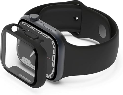Belkin protector de pantalla 2 en 1 TemperedCurve (41 mm) para Apple Watch Series 9, 8 y 7 con cobertura completa y borde realzado, película de vidrio templado, accesorio para Apple Watch - negro