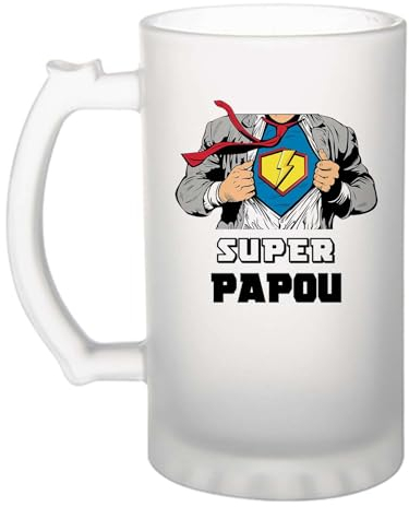 Planetee Chope de bière Super Papou | Verre à bière Pinte Famille Papa Fête des Pères Cadeau Noël Anniversaire Homme