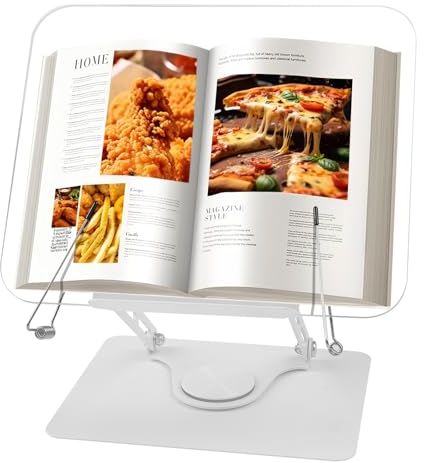 Foyucool Support de livre pour la lecture, Support de Livre de Recettes de Cuisine Avec Base Rotative à 360°, Pliable et Réglable en Hauteur, pour Partitions, Livres, Tablette, Acrylique