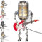Nihexo Retro Style Microphone Robot Table Lamp, Metal Desk Lamp with Mini Guitar (Red)