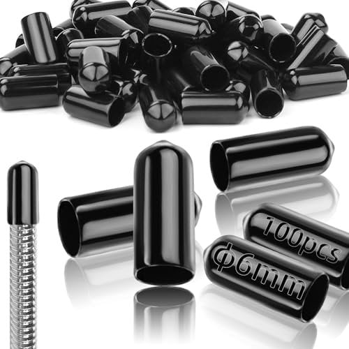 TXXATX 100 Pieces Rubber End Caps 6mm/0.24 in PVC Round Tube Wire Caps Black for Bottles 5.5-7mm Pipes Thread Screws Protection Chair Leg Bolt