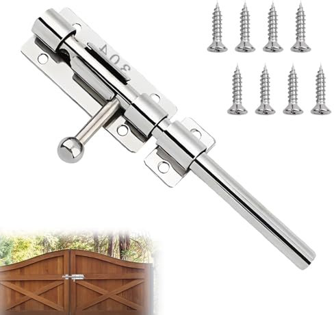 Bolzenriegel, 304 Edelstahl Torriegel mit Loch mit 8 Stück Schrauben Verdickte Türriegel Tor Riegel für Vorhängeschloss Schlossriegel für Haus Hof Garten Tor Zaun (16cm)
