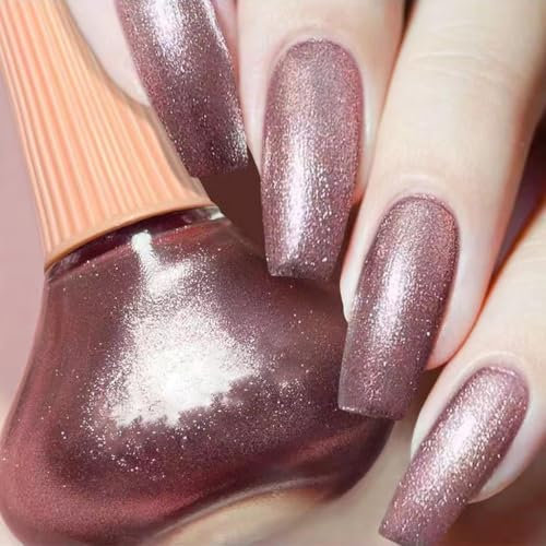 Rose Gold Nail Polish, Glitter Nail Varnish, Quick Dry nail polish, Long Lasting Glitter nail polish for Women & Girls, No Need Cure Nail Paint for DIY Nail Art Home Manicure (13#Rose Gold)