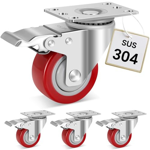 W B D WEIBIDA Edelstahl 75MM Rollen mit Bremse, Anti-Korrosion 304 Schwerlastrollen, Rost-Proof-Industrie-Rolle für Möbel, Labors, Krankenhäuser, Restaurants, Industrie