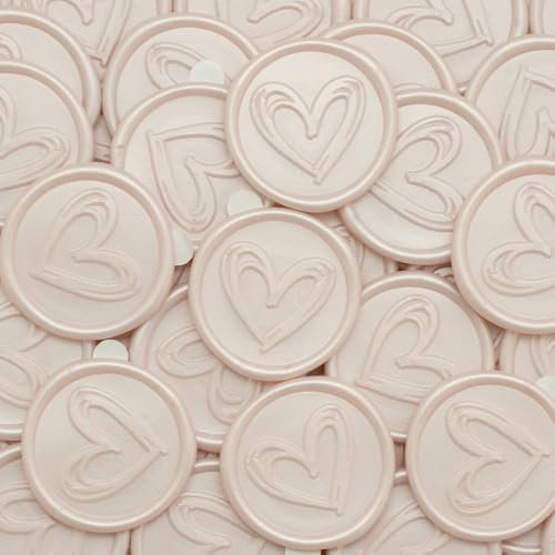 Poemluve 50 Stück Selbstklebend Wachssiegel Pink mit Herz Mustern, Siegelaufkleber Hochzeit für Einladungen, Umschläge, Briefumschläge, Dekorieren von Deko, DIY