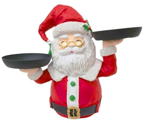 LZYWOD Statue di Babbo Natale in resina che tiene vassoio snack statuetta di Natale con alzata torta frutta W1H1 Dessert Party per Natale