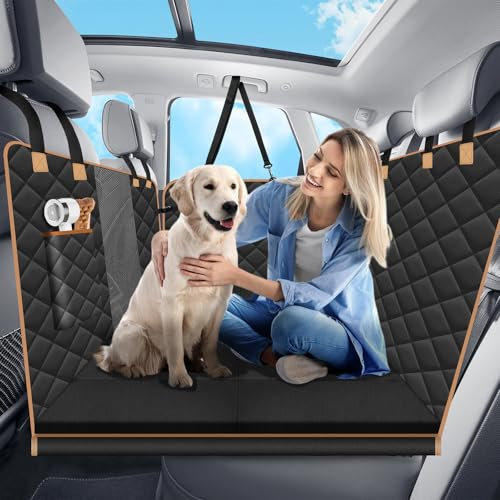 Lekespring Hundedecke Auto Rückbank, Hundesitz Auto Rückbank mit Harter Unterseite und 3cm Schaumstoff, Autoschondecke, Schwarz
