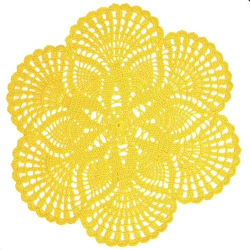 BOMHCS Napperon rond fait à la main en dentelle au crochet de 38,1 cm à 43,2 cm, 6 pétales de fleurs, dessous de verre, napperons vintage (1, jaune)
