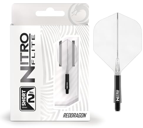 RED DRAGON Darts – Nitro Flite Integriert Dart Flights mit Schaft System – No.2 & Kite Dart Flight Form/Design- Erhältlich in Kurz, Dazwischenliegend & Medium - Profi schäfte & Flights Darts Zubehör