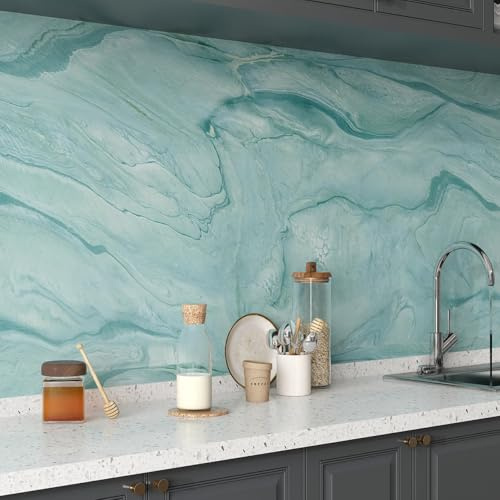 YENHOME Papier Peint Adhesif Bleu Marbre 81x300cm Revetement Adhesif Meuble Mat Lavable Autocollant Decoratif pour Salle de Bain Revêtement Plan de Travail Cuisine Meuble Armoires Comptoirs