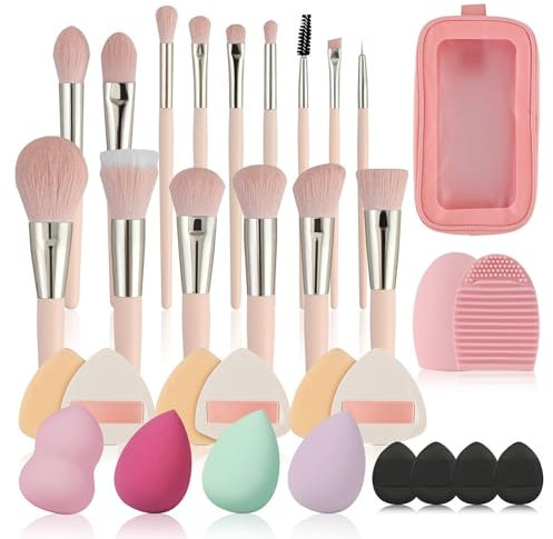 LHLXZQ Makeup Brush Set, Travel Beauty Tool Set with Makeup Sponge, Powder Puff, Brush Cleaner, Professional Facial Brushes for Foundation, Concealer, Eyeshadow, Blush#2
