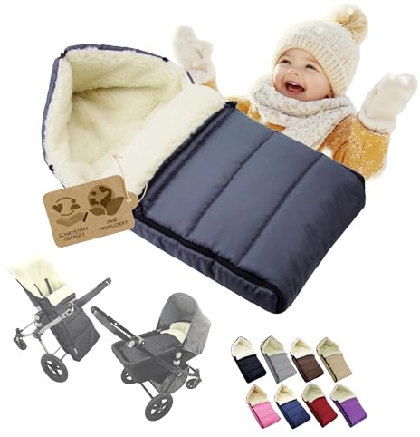 Fußsack [Winterfußsack für Kinderwagen] Buggy Babyschale oder Schlitten Babyfußsack mit Lammwolle kuschelig warm waschbar 90cm (dunkelgrau)