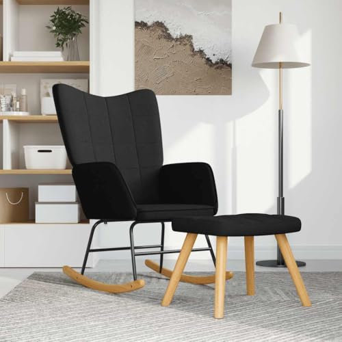 Gecheer Schaukelsessel mit Hocker Relaxsessel Fernsehsessel Einzelsofa Ruhesessel Liegesessel Schwarz Stoff