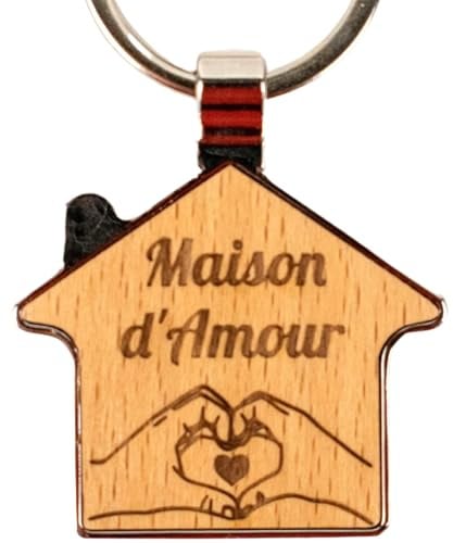 Ernestine - Porte-clés couple maison et amour - cadeau couple saint valentin amoureux - cadeau amour homme femme - cadeau amitie gravure sur bois - cadeau en forme de coeur