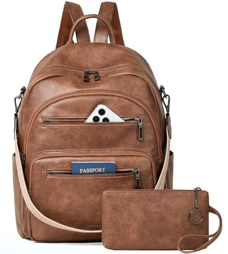 LATMAP 43L Lederrucksack Damen, Rucksackhandtaschen für Frauen Veganes Leder Tagesrucksack Mittelgroß Rucksack Damen Elegant Backpack