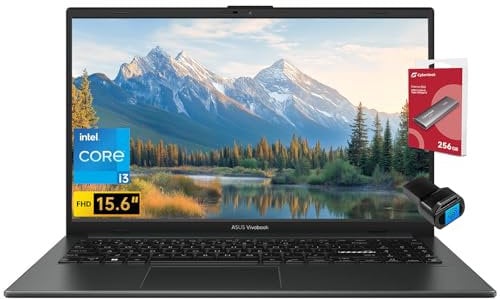 ASUS Vivobook Go - Laptop FHD de 15.6 pulgadas, procesador Intel i3 de 8 núcleos, 8 GB de RAM, SSD portátil de 128 GB + 256 GB, WiFi, pantalla NanoEdge, carga rápida, teclado, cámara web, USB-C, HDMI