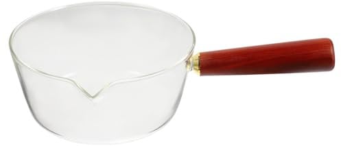 EXHUMKY Casserole En Verre Borosilicate 600ml Antiadhésive Transparente Résistante Chaleur Avec Poignée Pour Cuisson Lait Et Soupes Compatible Induction Et Gaz Petites Préparations