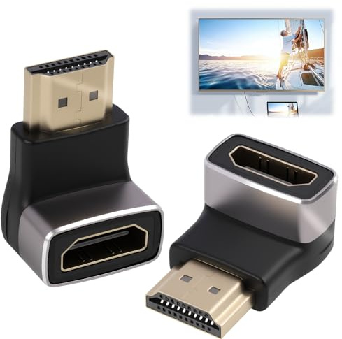 2 Pack Right Angle HDMI Adapter 8K - 90 & 270 Degree HDMI Connector, Male to Female Hdmi Adapter 2.1, Micro Hdmi to Hdmi Adapter, Supports 8K 60Hz, 4K 120Hz, Hdmi Right Angle, for TV, Laptop, Monitor