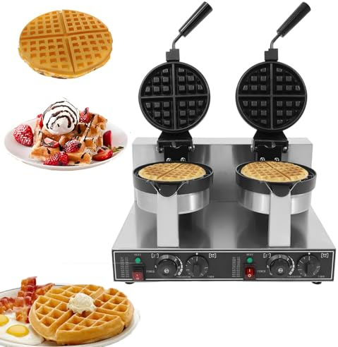 Rotating Waffle Maker, 2400W Commercial Double Waffle Iron with 7.9” Removable Plates, 0.79” Deep Molds, 110V/220V, 201 Stainless Steel – For Cafés, Dessert Shops & Home Kitchens​