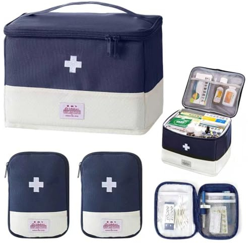 FZYCOM 1 Stück Medikamententasche Zuhause mit 2 Stück Reiseapotheke Tasche | Reiseapotheke Aufbewahrung Verbandskasten Auto Erste Hilfe Tasche Koffer Medizin Aufbewahrungstasche für Home Office Reisen