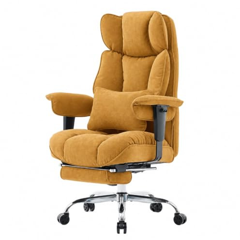 Efomao Desk Office Chair, Big and Tall Fabric Executive Chair with Footrest, High Back Ergonomic Computer Chair, 200KG Heavy Duty Breathable Reclining Plush Padded Desk Chair for Home