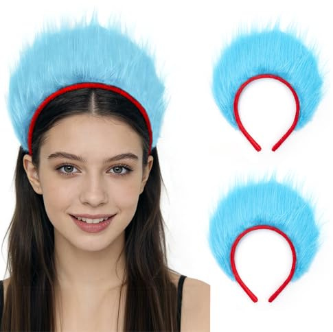 FVCENT Blaues flauschiges Stirnband, Kostüm, pelzige Kopfbedeckung, Cosplay, Weihnachten, Party, Zubehör, Dekoration, 2 Stück