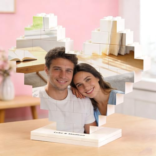 Custom Photo Puzzle Building Bricks Personalised Gifts for Women Men I Love You Building Blocks Home Decoration Valentines Anniversary Birthday Gifts for Him Her Couple (Heart)