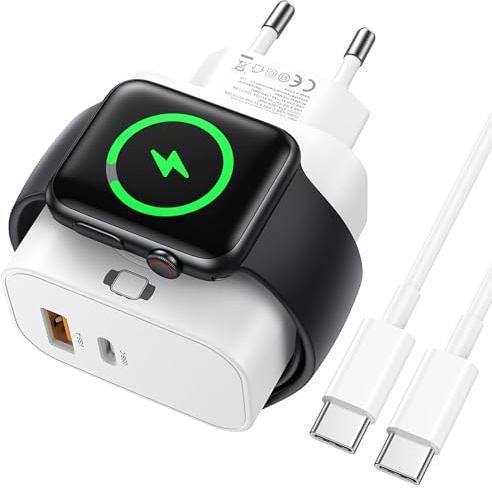 Apple Watch Ladegerät 3 in 1 20W USB C&USB A Ladestation mit 2m Ladekabel | 20W PD 3.0 Schnellladegerät Stecker Ladekabel für Apple Watch 11/10/9/8/7/6/SE 3 2 1/Ultra 3 2 1, iPhone 17/16/15/14/iPad