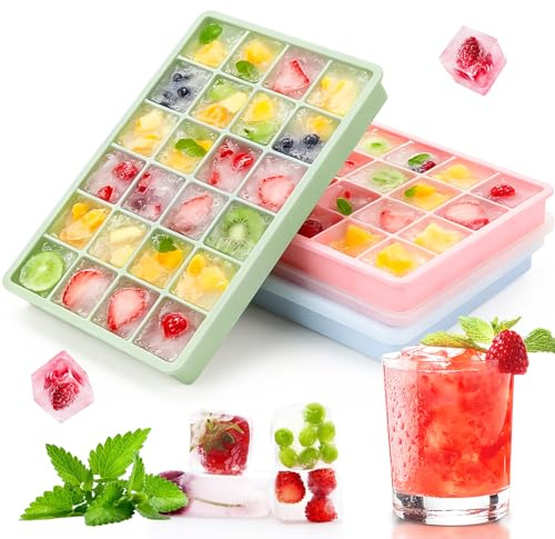Eiswürfelbehälter mit Deckel,Silikon Eiswürfelform im 3er-Set,72 Fach Quadratische Eiswürfel,BPA Frei & Wiederverwendbar Eiswürfel für gekühltes Wasser,Getränke, Whiskey, Cocktail, Kaffee