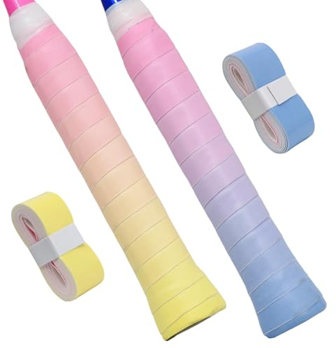 Lot de 2 Surgrip Tennis et Grip Raquette Badminton, Overgrip Antidérapant pour Padel et Squash, Ruban de Poignée Absorbant, Design Dégradé Jaune-Rose et Bleu-Rose, 1150x25x0.7mm