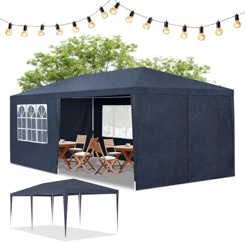 Juskys® Partyzelt 3x6 m mit 6 abnehmbaren Seitenwänden & Dach - 18 m² - 12 Erdhaken & 6 Seile - Festzelt für Garten Party Hochzeit Gartenpavillon Gartenzelt Pavillon - Blau