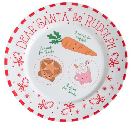 OHS Christmas Sweetie Pies Serving Plate Melamine Dessert Plate, White/Red