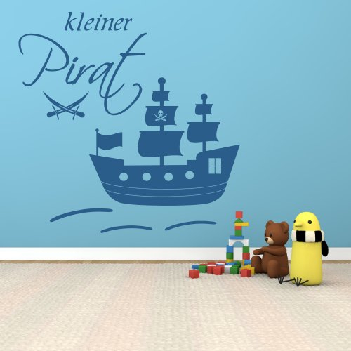 XXL Wandtattoo 68163-100x100 cm, ~ Kleiner Pirat, großes Piratenschiff mit Säbeln ~ fürs Kinderzimmer, Jungen Wandaufkleber Wandtatoos Sticker Aufkleber für die Wand, Fensterbild, Tapetensticker, Türaufkleber, Tattoo aus Markenfolie - aus 32 Farben wählen