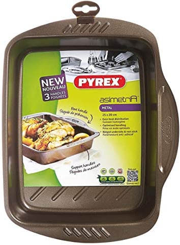 Pyrex Fuente Rectangular Asimetría, Acero, Negro, 1.87 x 25 x 20 cm