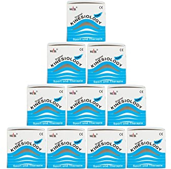 Nasara Original Kinesiologie Physio Tape für Sport und Medizin, Rollengröße 5cm x 5m, 10 Rollen, Türkis