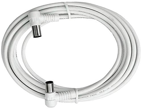 Axing BAK 153-00 Anschlusskabel IEC, Koax-Winkelstecker mit Koax-Kupplung, hochgeschirmt (1,5 m) weiß