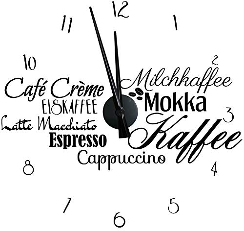 WANDKINGS Kaffeespezialitäten Wanduhr Wandtattoo (Farbe: Uhr=Schwarz, Aufkleber=Schwarz)