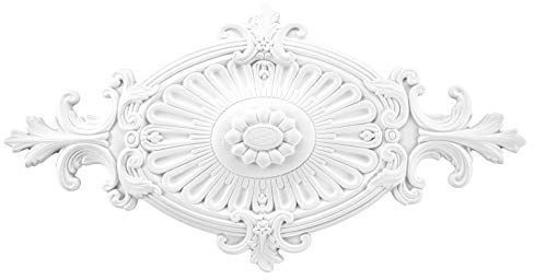 GRAND DECOR Stuckrosette R114, 60x32cm - Deckenrosette weiß, aus PU hartschaum, Zierelement, Stuck, Wanddeko Wohnzimmer Lampe Polyurethane Oval