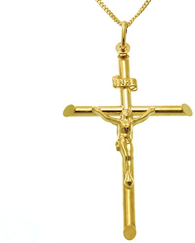 Alexander Castle Groß Solide 9ct 375 Gold Kruzifix Halskette für Frauen - Kreuz Kette Damen 18 9ct 375 Gold Kette & Schmuck Geschenk-Box